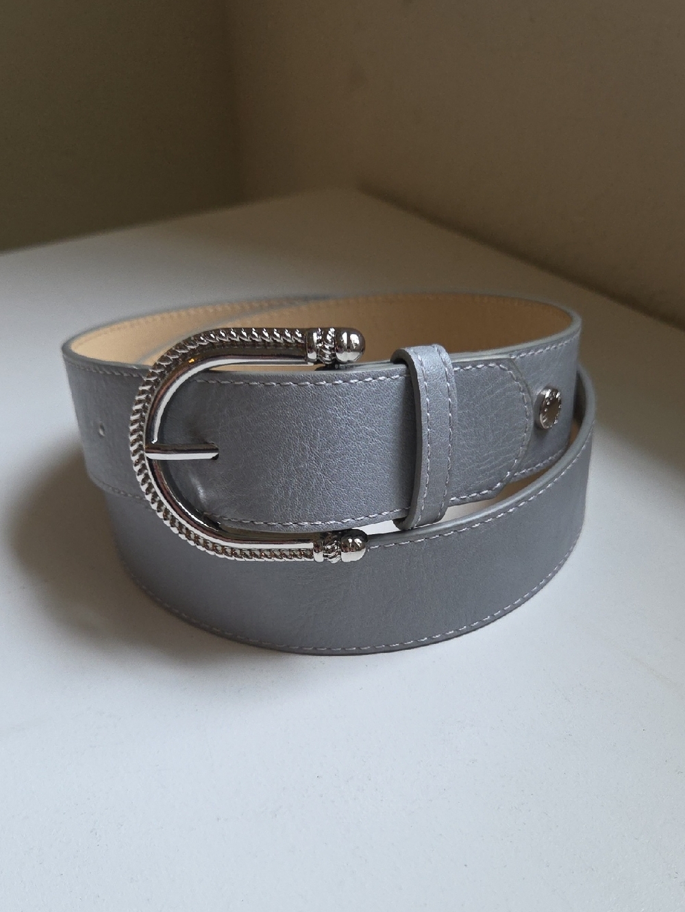 Women's Faux Leather Belt with Silver Buckle